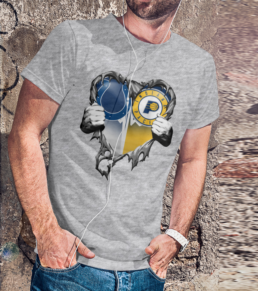 Indianapolis Colts Indiana Pacers Heart Rip T-Shirt