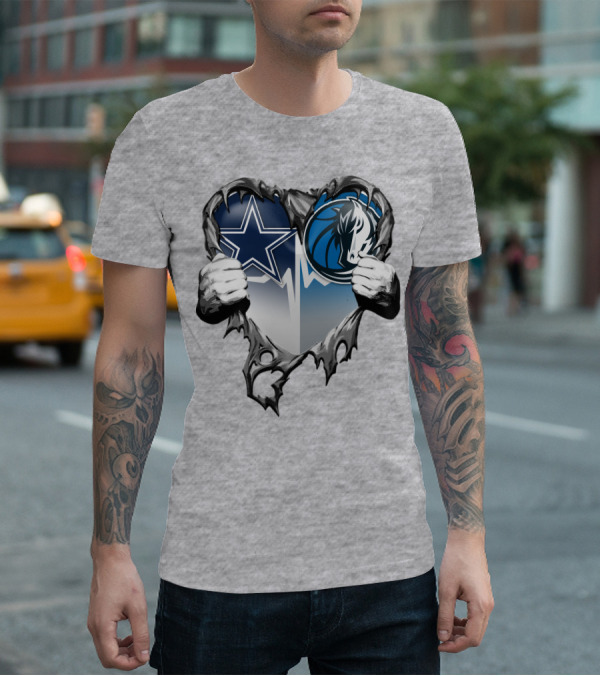 Dallas Cowboys And Mavericks Heart Logo Fusion T-Shirt
