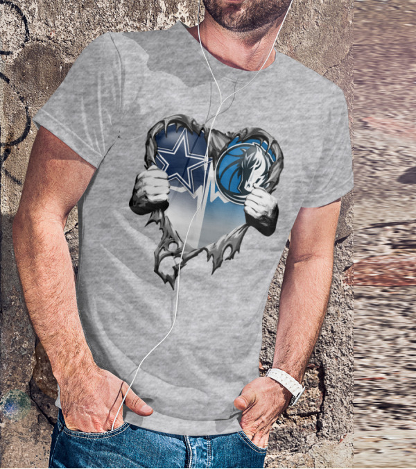 Dallas Cowboys And Mavericks Heart Logo Fusion T-Shirt
