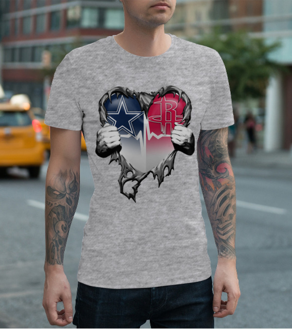 Dallas Cowboys Houston Rockets Torn Heart Logo Fusion T-Shirt