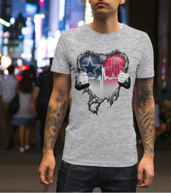 Dallas Cowboys Houston Rockets Torn Heart Logo Fusion T-Shirt
