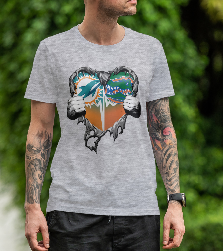Miami Dolphins Florida Gators Heart Design Xatt048 T-Shirt