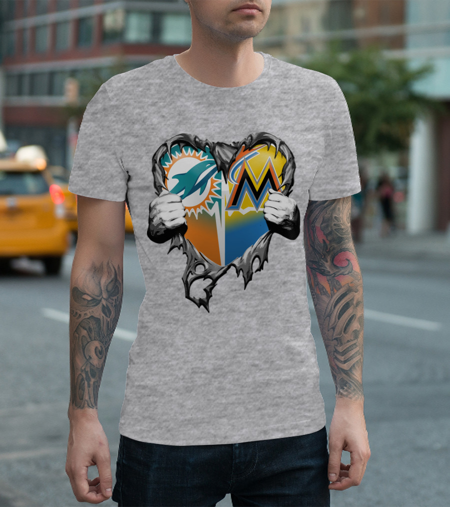 Miami Dolphins Miami Marlins Heart T-Shirt