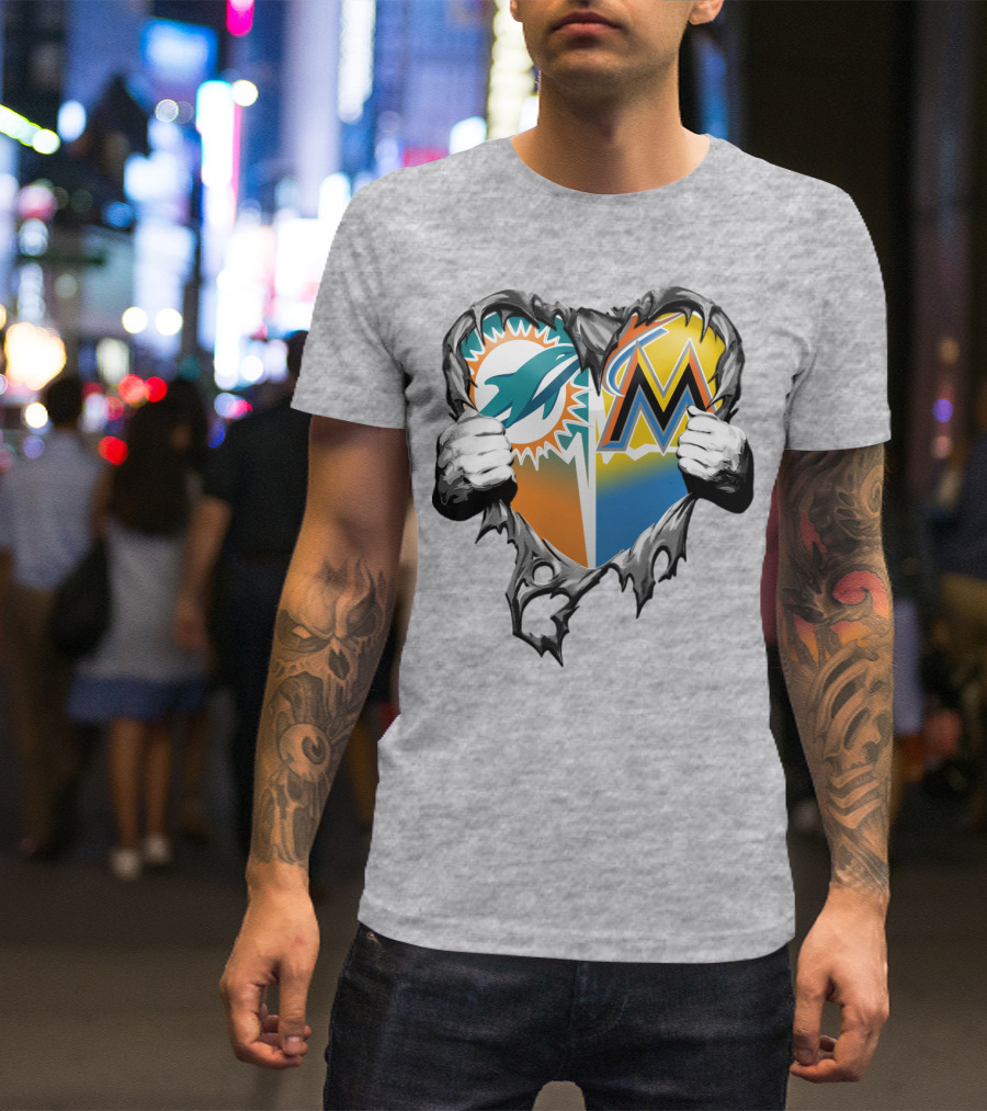 Miami Dolphins Miami Marlins Heart T-Shirt
