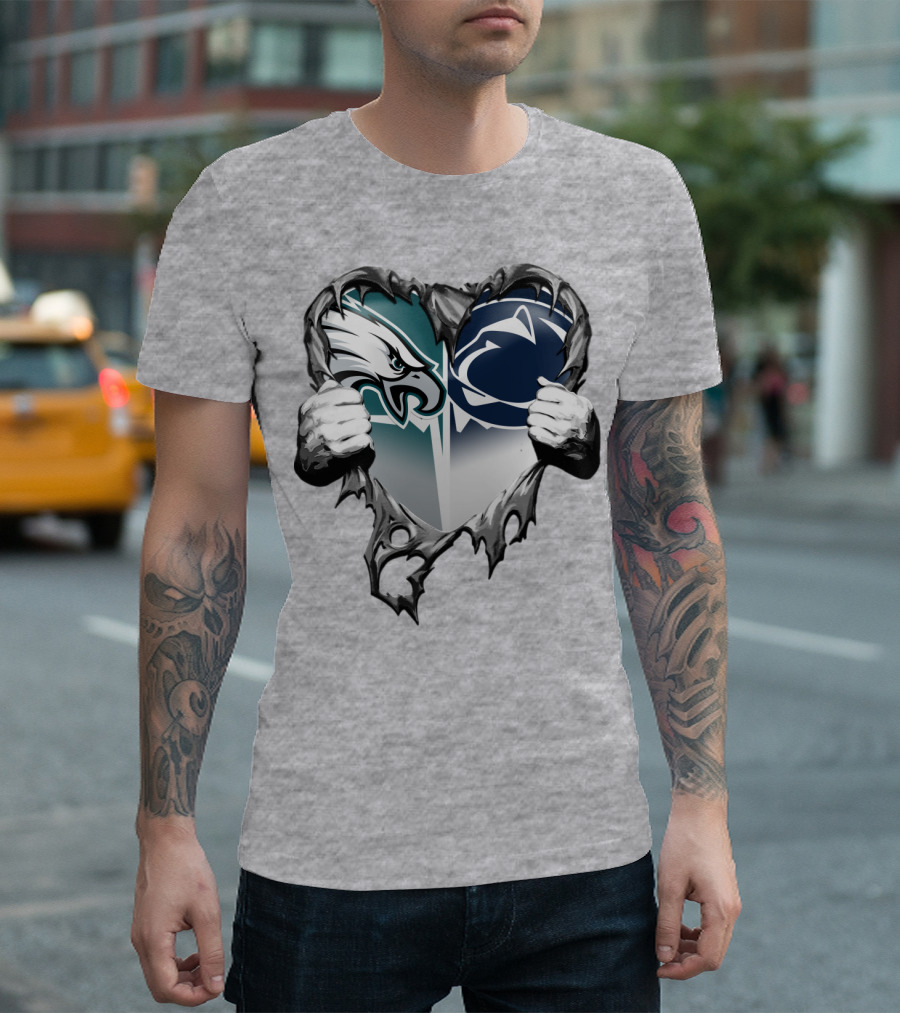 Philadelphia Eagles And Penn State Nittany Lions Heart Logo Rip Xatt053 T-Shirt