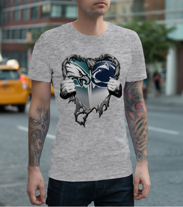 Philadelphia Eagles And Penn State Nittany Lions Heart Logo Rip Xatt053 T-Shirt