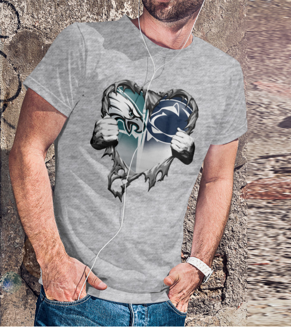 Philadelphia Eagles And Penn State Nittany Lions Heart Logo Rip Xatt053 T-Shirt