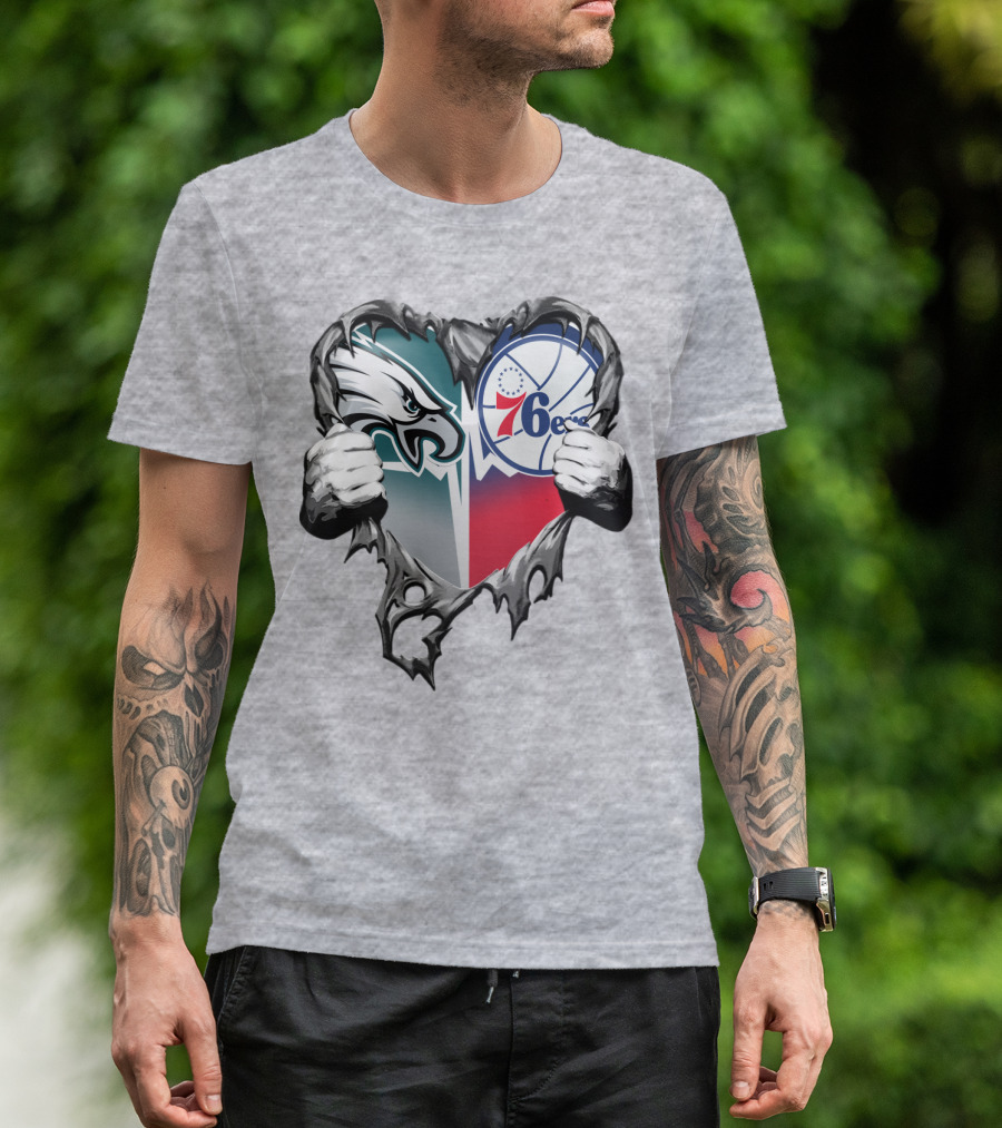 Philadelphia Eagles And 76ers Heart T-Shirt