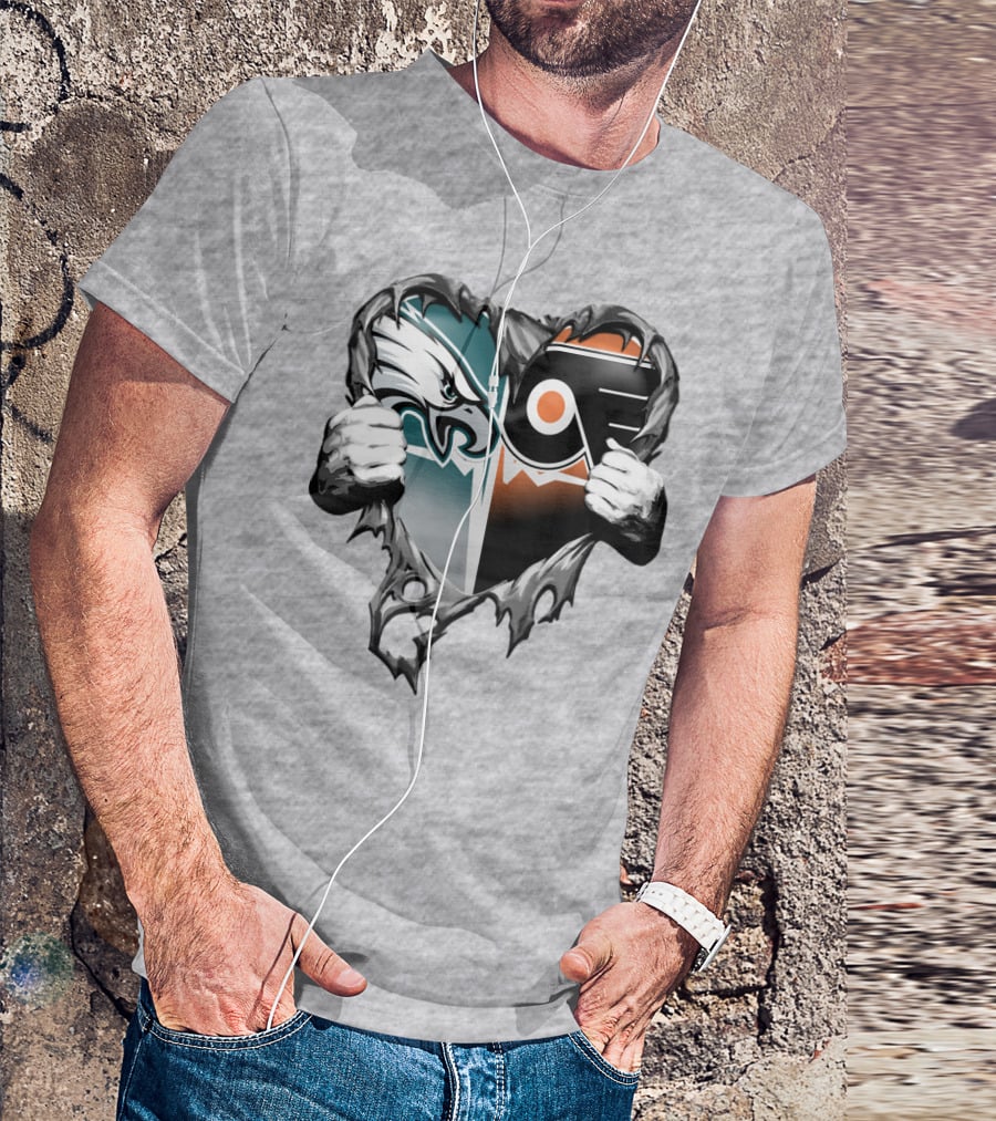Eagles Flyers Heart Logo Combination T-Shirt