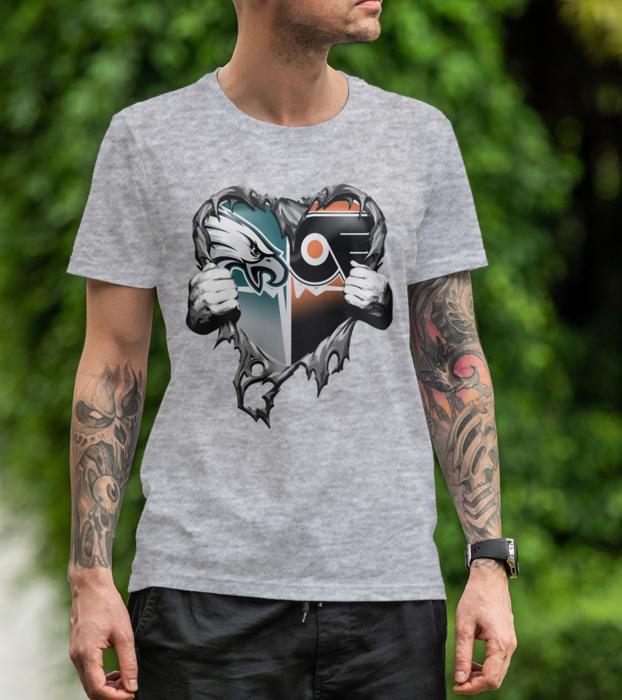 Eagles Flyers Heart Logo Combination T-Shirt