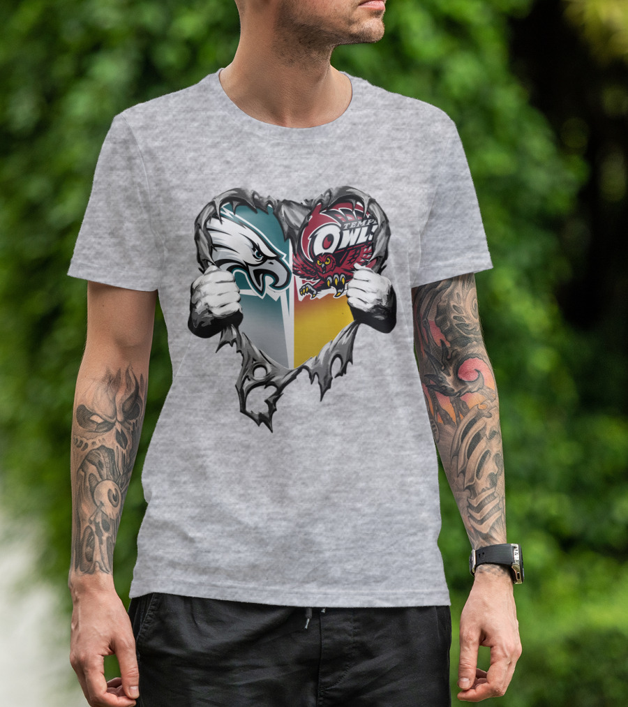 Philadelphia Eagles Temple Owls Heart Logo Rip T-Shirt