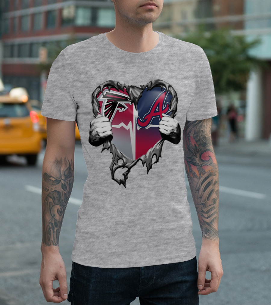 Falcons Braves Heart Design With Ripped Effect And Hands T-Shirt