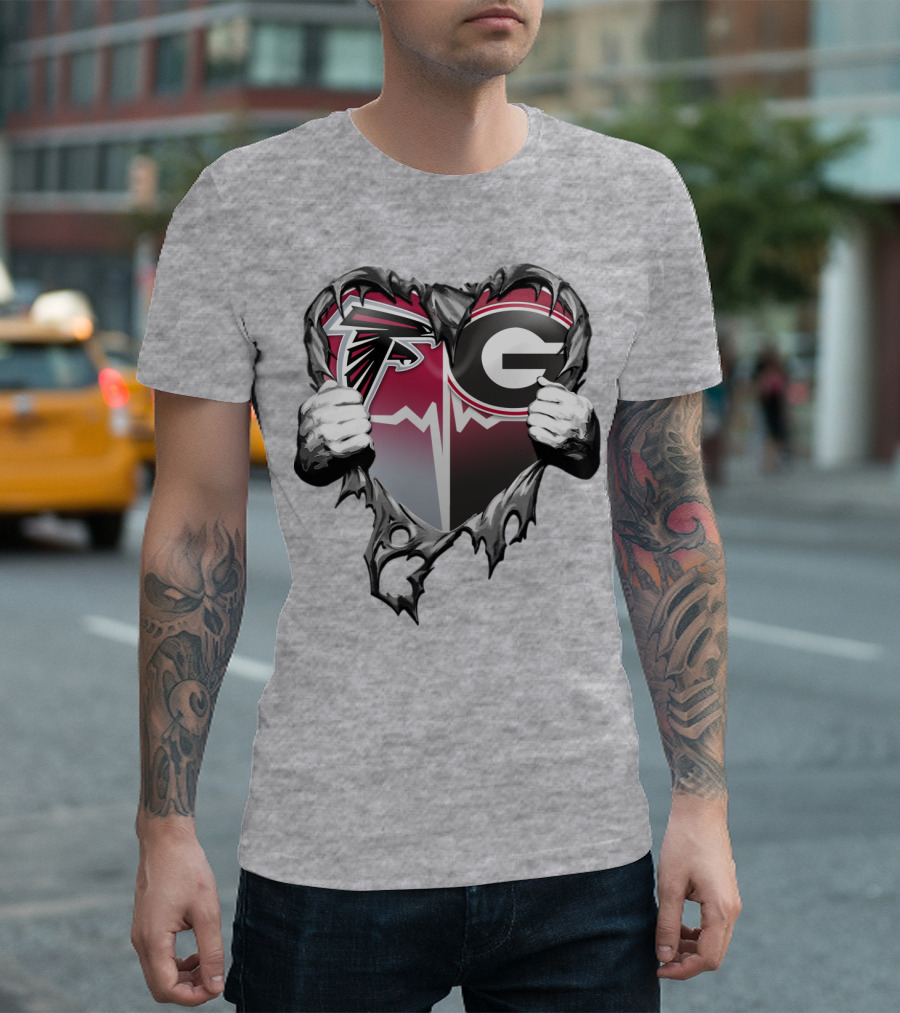 Atlanta Falcons Georgia Bulldogs Heart Torn T-Shirt