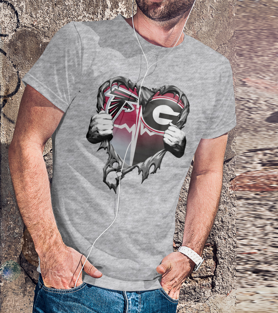 Atlanta Falcons Georgia Bulldogs Heart Torn T-Shirt
