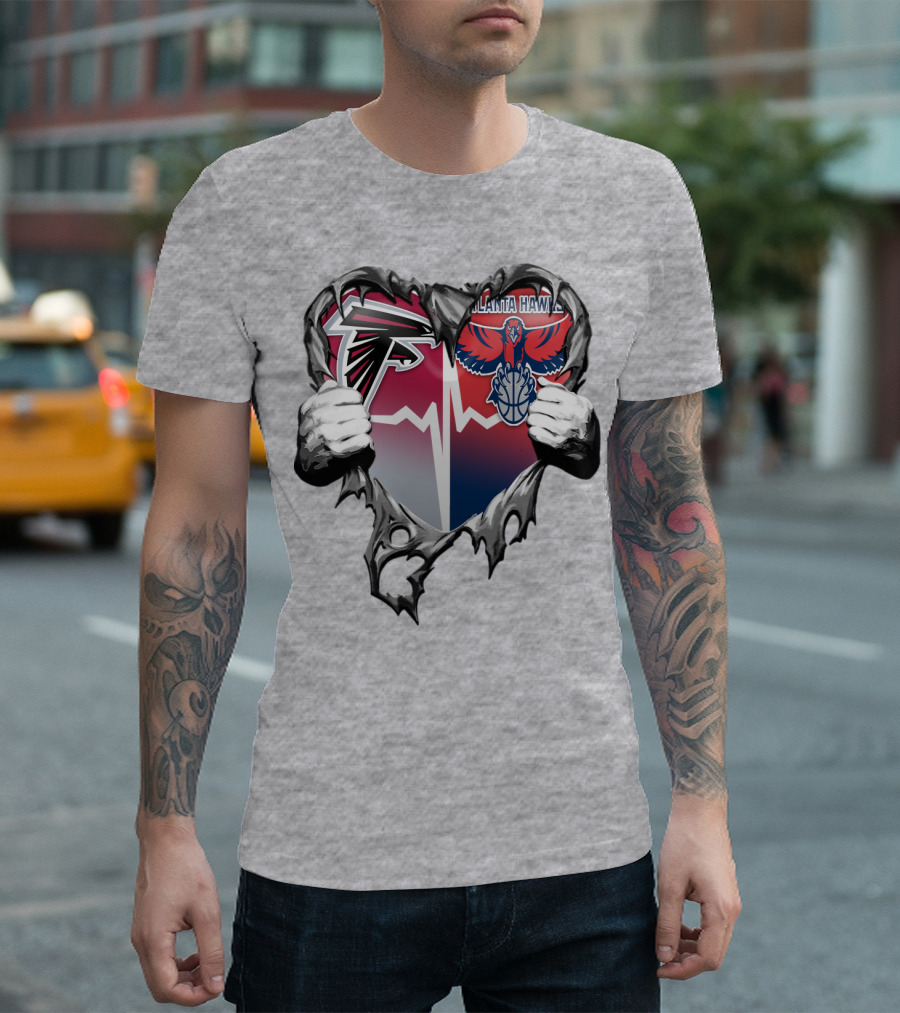 Atlanta Falcons Atlanta Hawks Heartbeat Rip Effect T-Shirt