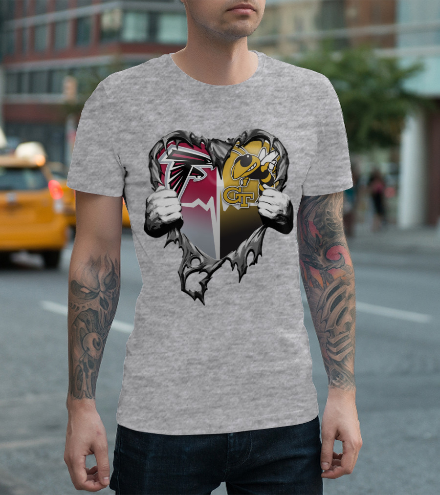 Falcons Georgia Tech Yellow Jackets Breaking Heart T-Shirt