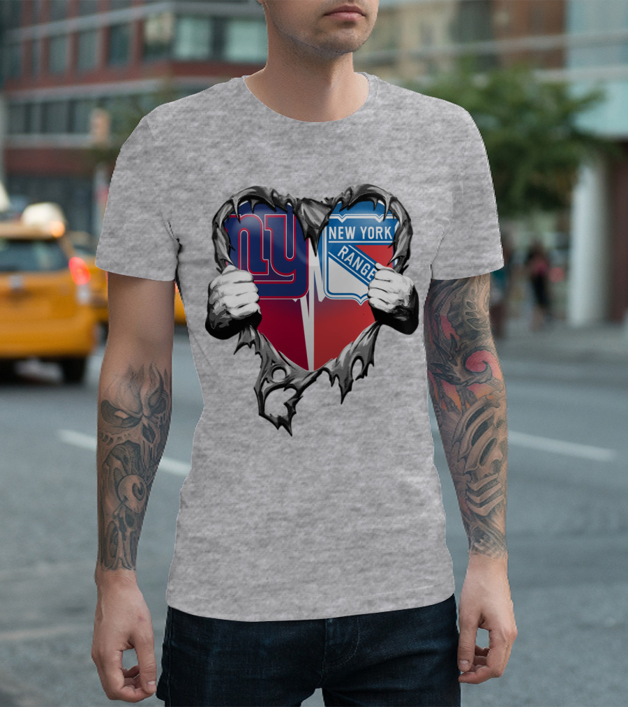 New York Giants And New York Rangers Heart Design Xatt064 T-Shirt