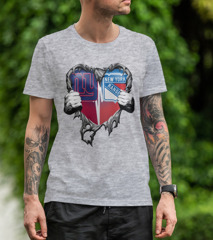 New York Giants And New York Rangers Heart Design Xatt064 T-Shirt