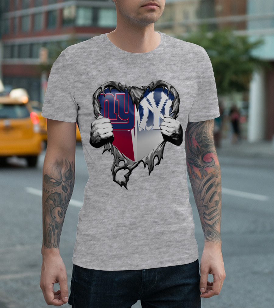 New York Giants Ny Yankees Heart T-Shirt
