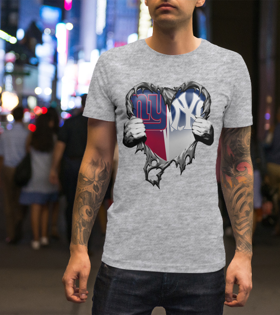 New York Giants Ny Yankees Heart T-Shirt