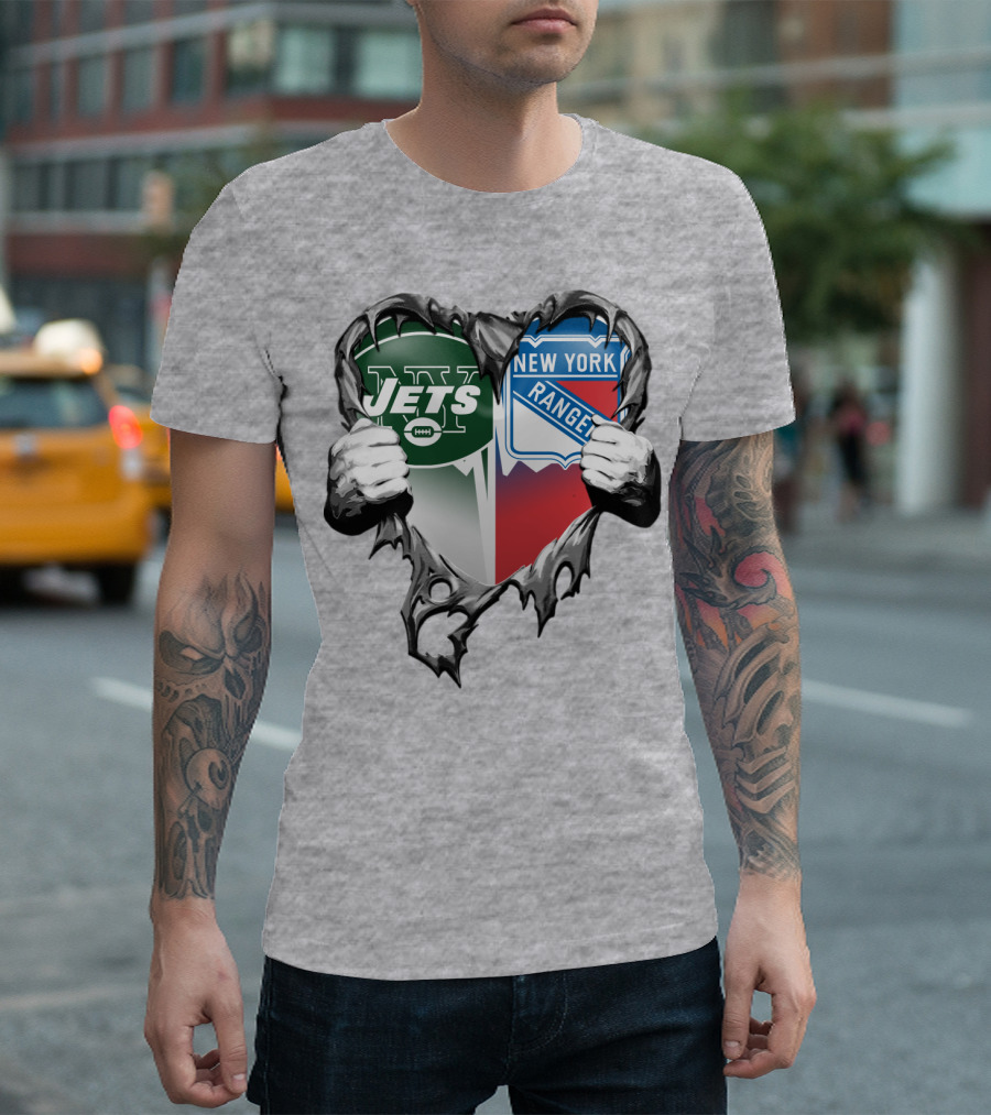 New York Jets Rangers Heart Split T-Shirt