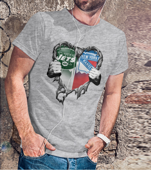 New York Jets Rangers Heart Split T-Shirt