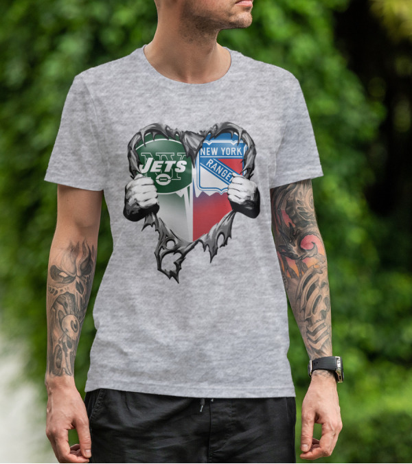 New York Jets Rangers Heart Split T-Shirt