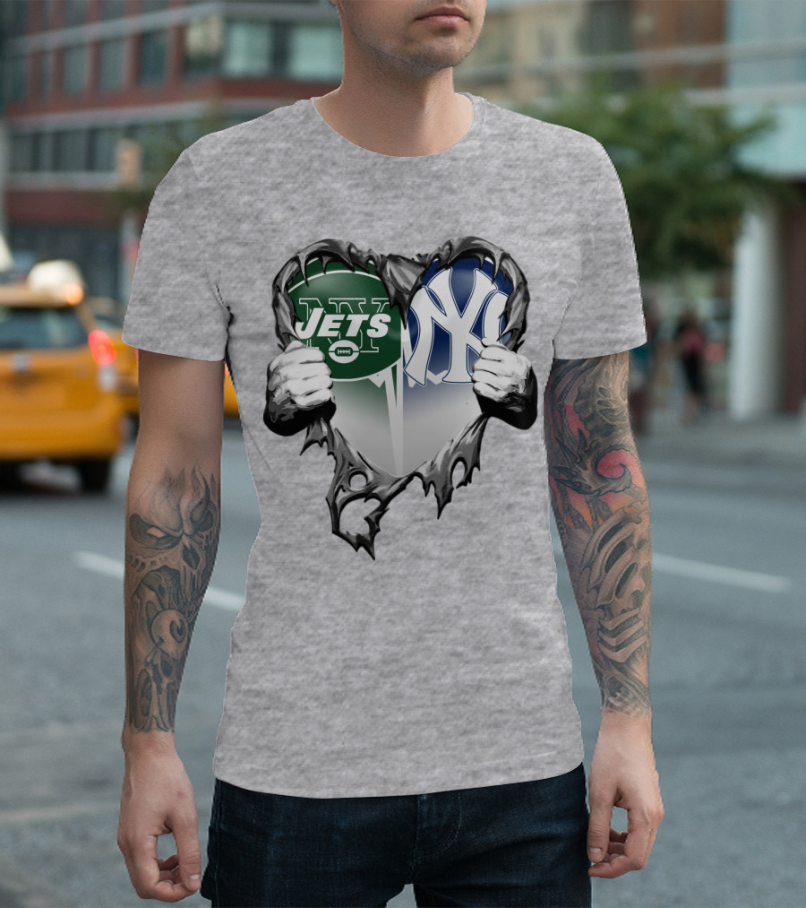 Jets And Yankees Heart Tear T-Shirt