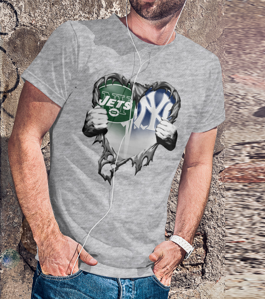 Jets And Yankees Heart Tear T-Shirt