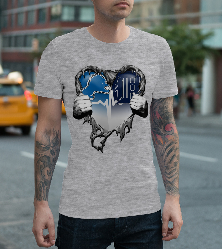 Lions Tigers Heartbeat Detroit Fan T-Shirt