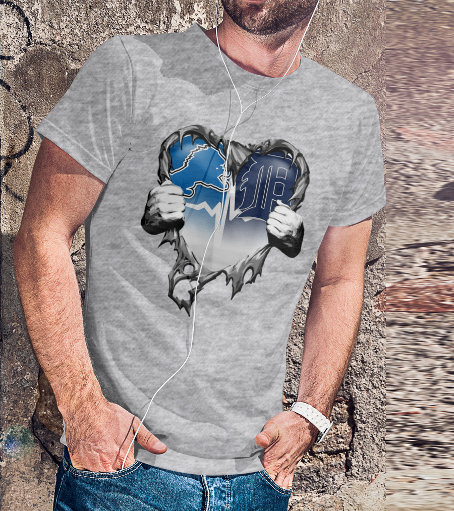 Lions Tigers Heartbeat Detroit Fan T-Shirt