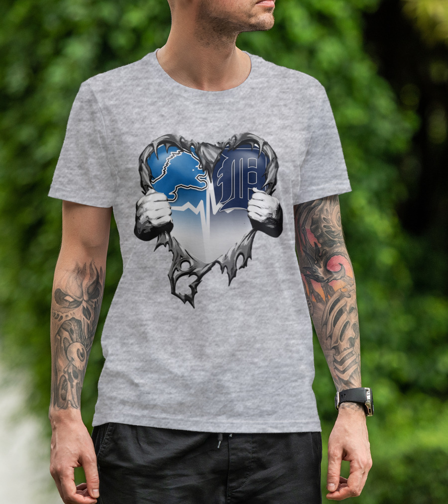 Lions Tigers Heartbeat Detroit Fan T-Shirt
