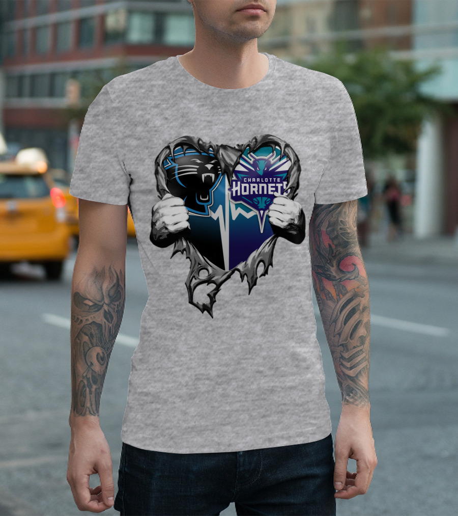 Carolina Panthers Charlotte Hornets Heart T-Shirt