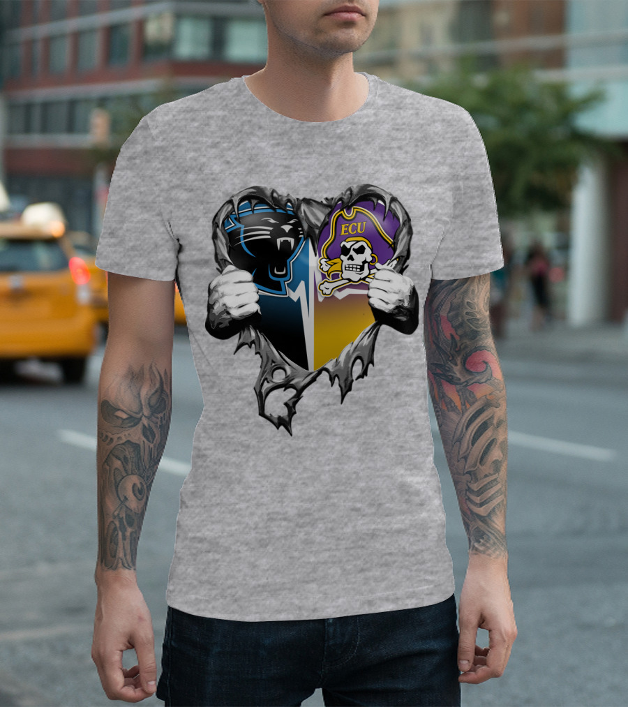 Carolina Panthers Ecu Pirates Torn Heart T-Shirt