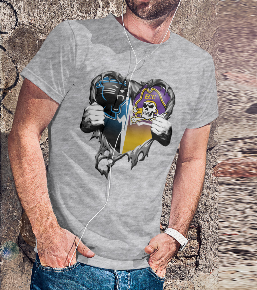 Carolina Panthers Ecu Pirates Torn Heart T-Shirt