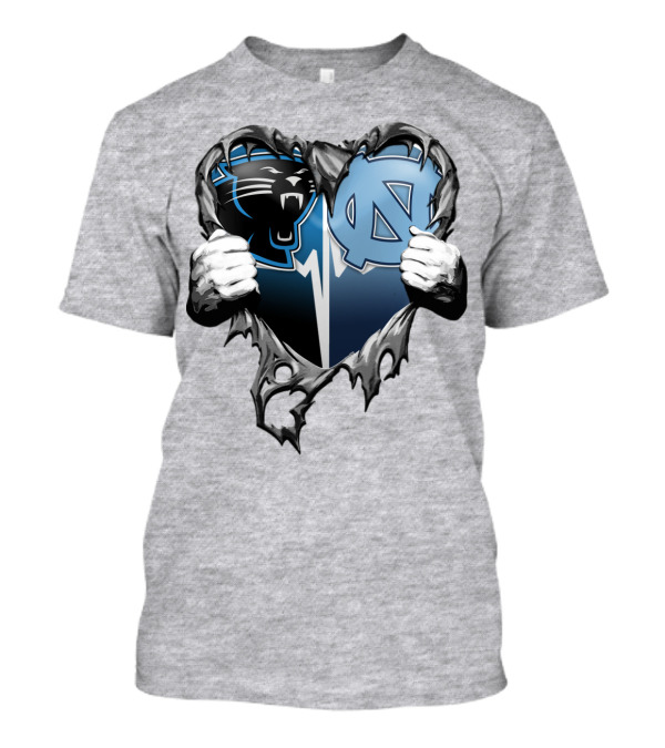 Carolina Panthers Unc Tar Heels Heart Ripped T-Shirt