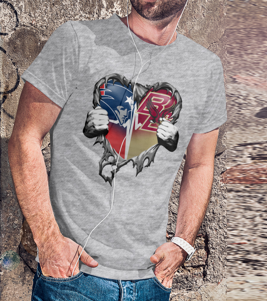 New England Patriots Boston College Eagles Heart T-Shirt