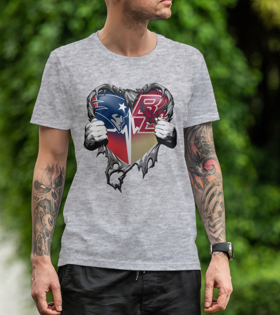 New England Patriots Boston College Eagles Heart T-Shirt