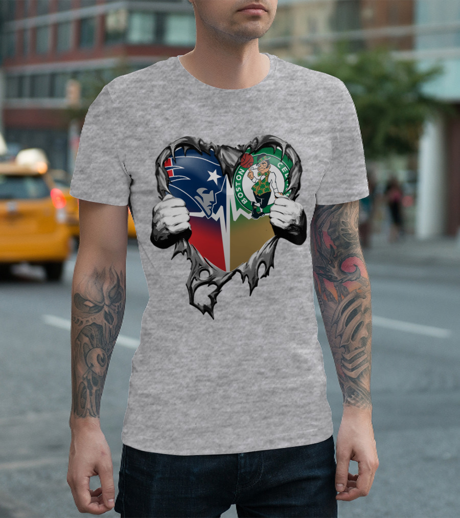 Patriots Celtics Heart Logos T-Shirt