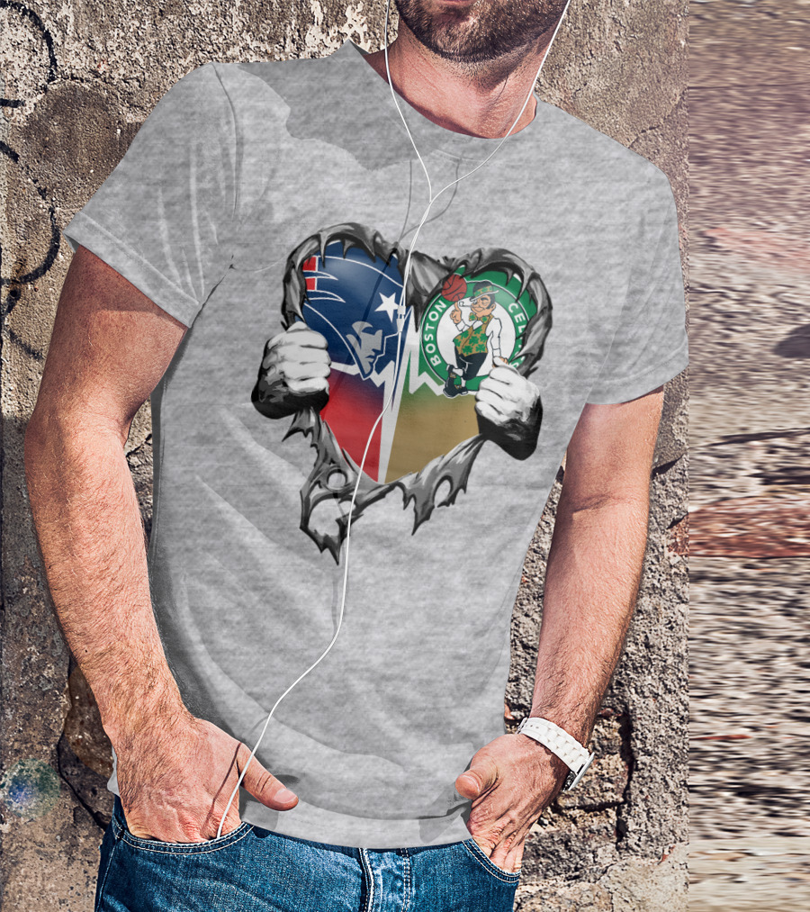 Patriots Celtics Heart Logos T-Shirt