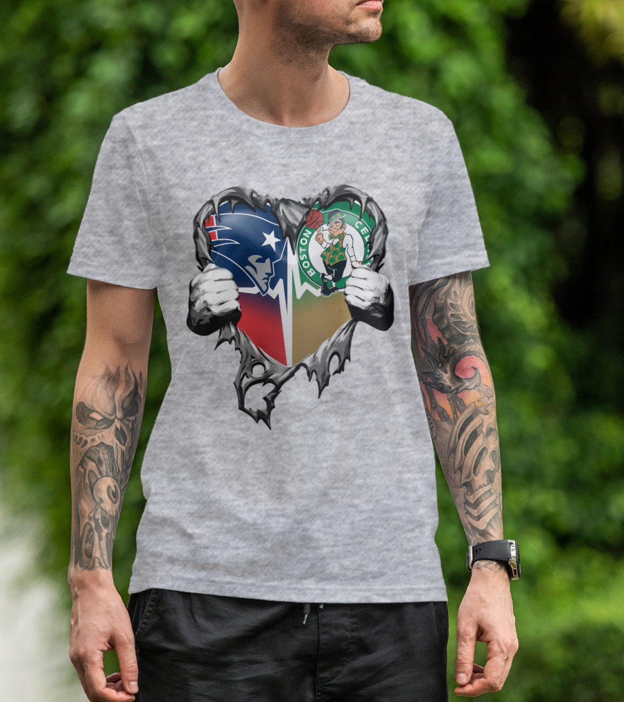 Patriots Celtics Heart Logos T-Shirt