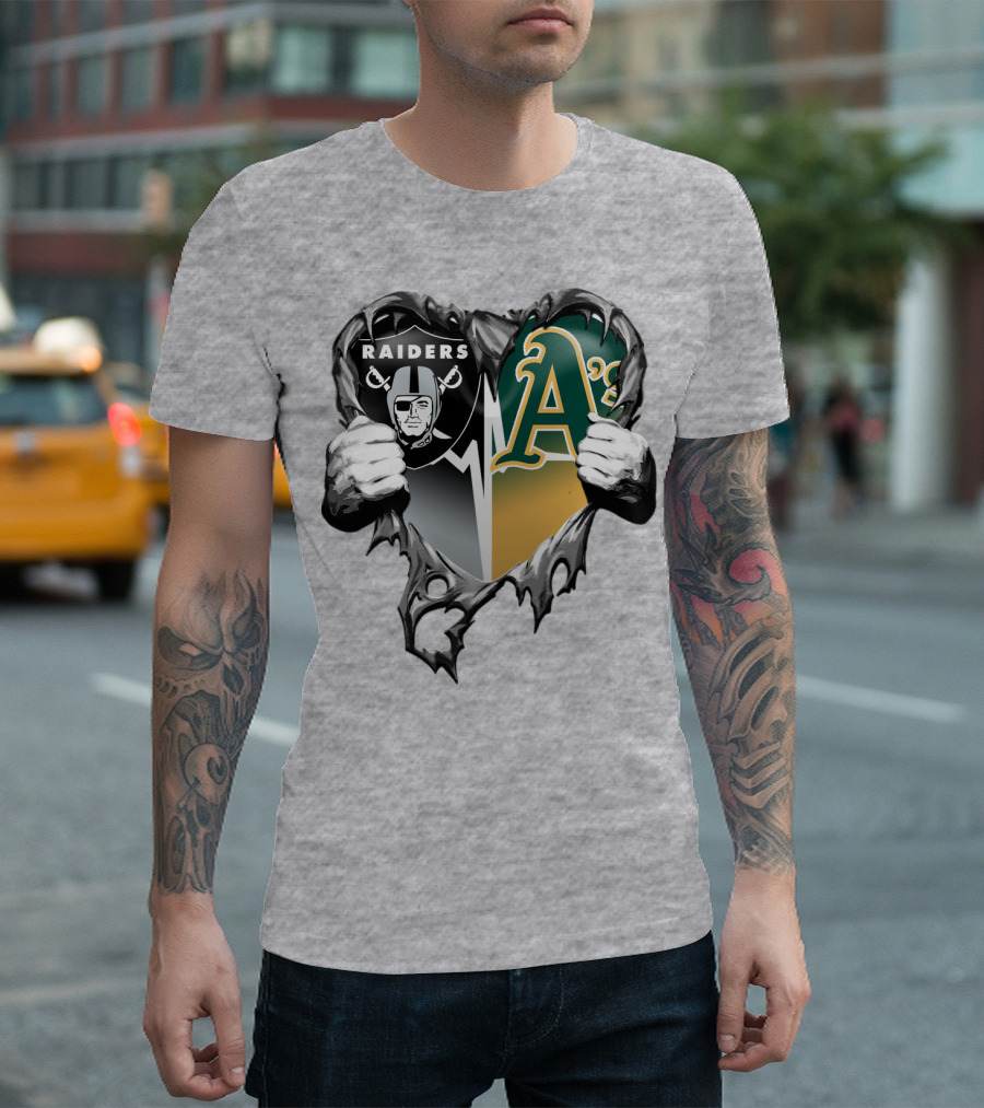 Raiders A's Heart Torn Football And Baseball Fans T-Shirt