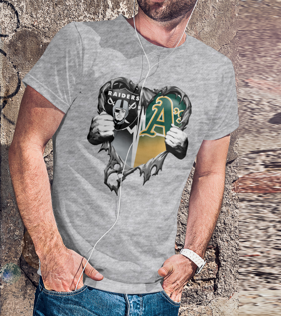 Raiders A's Heart Torn Football And Baseball Fans T-Shirt