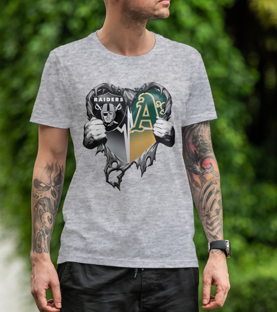 Raiders A's Heart Torn Football And Baseball Fans T-Shirt