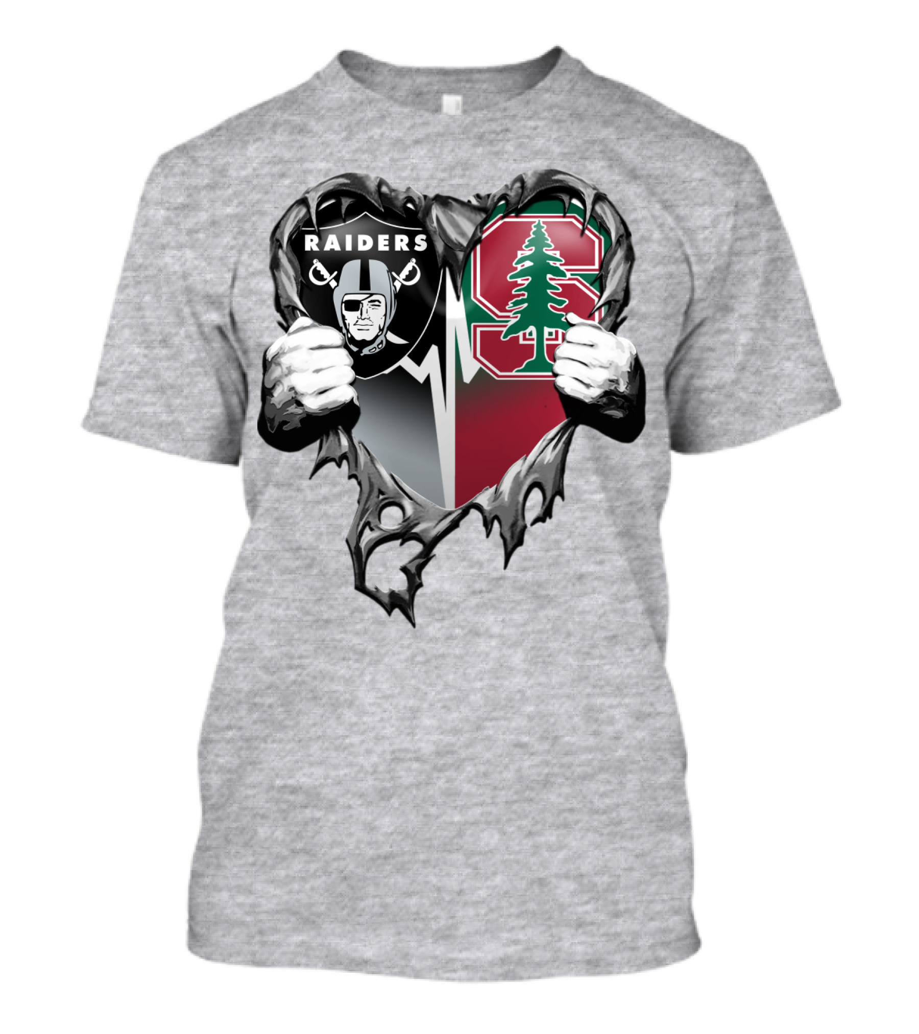Raiders Stanford Cardinal Heart Football Fusion T-Shirt