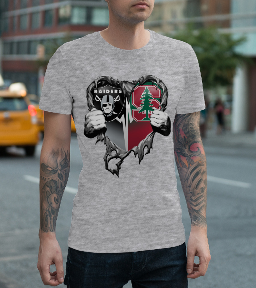 Raiders Stanford Cardinal Heart Football Fusion T-Shirt