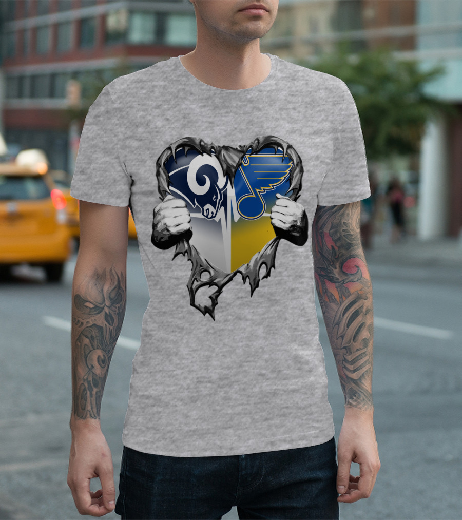St. Louis Rams And Blues Heart Torn T-Shirt