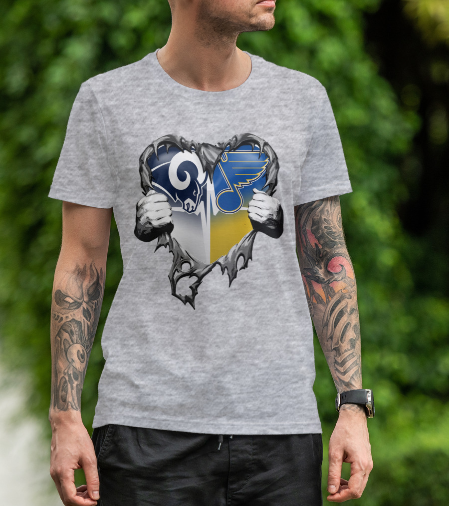 St. Louis Rams And Blues Heart Torn T-Shirt