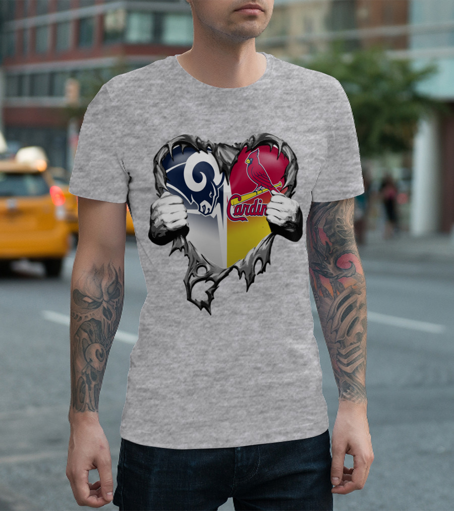 Rams Cardinals Heart Rip Combo T-Shirt