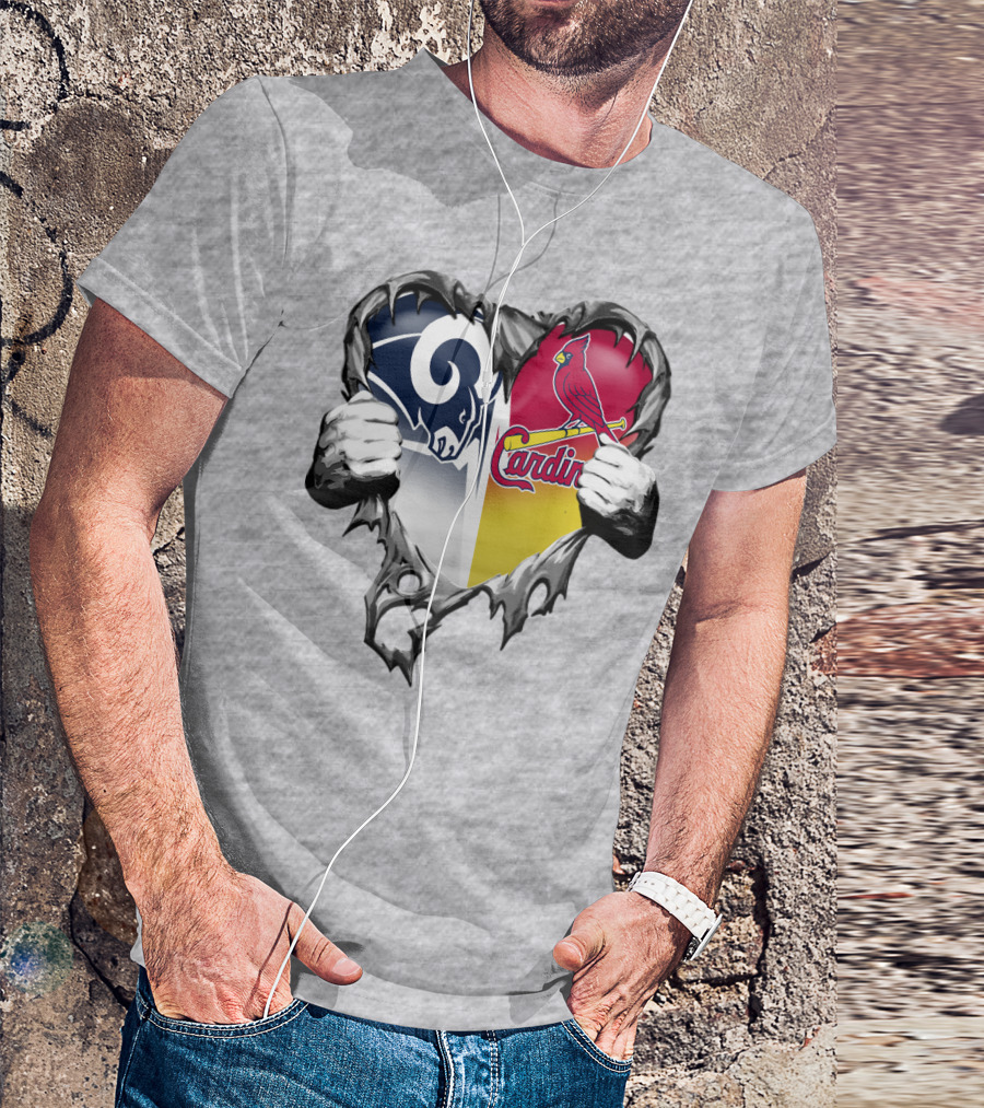 Rams Cardinals Heart Rip Combo T-Shirt